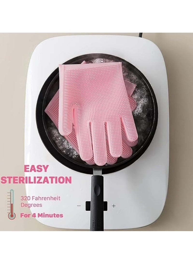 Reusable heat-resistant silicone brush gloves for cleaning and washing dishes, cars, and pet grooming - Reusable silicone dishwashing gloves, rubber cleaning gloves with elastic, waterproof cuffs for washing the kitchen, car, and pet grooming (multiple colors) - Image 5